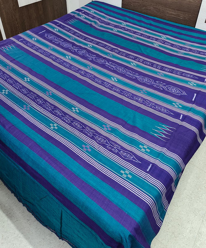 Navy blue green handwoven sambalpuri cotton double bedsheet