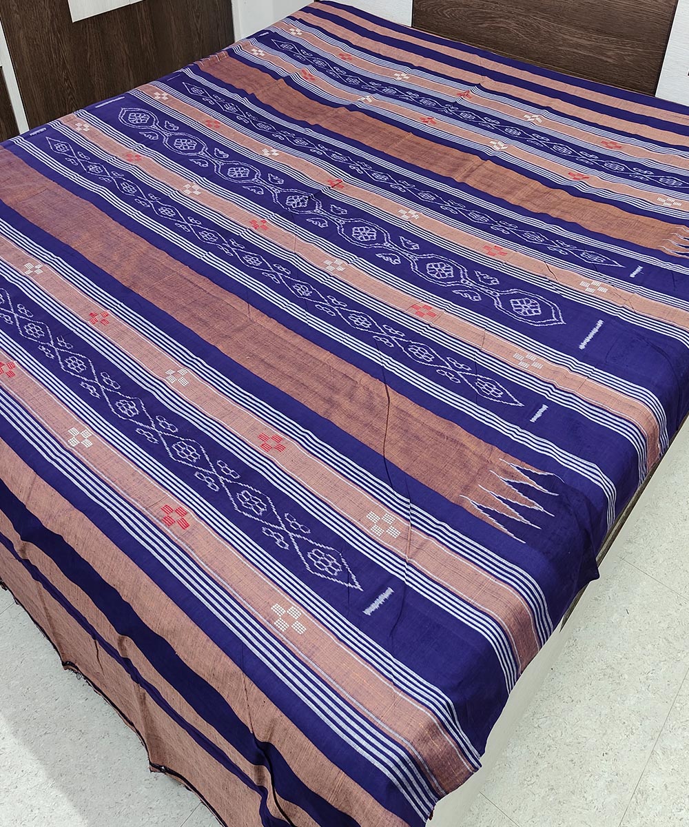 Navy blue brown handwoven sambalpuri cotton double bedsheet