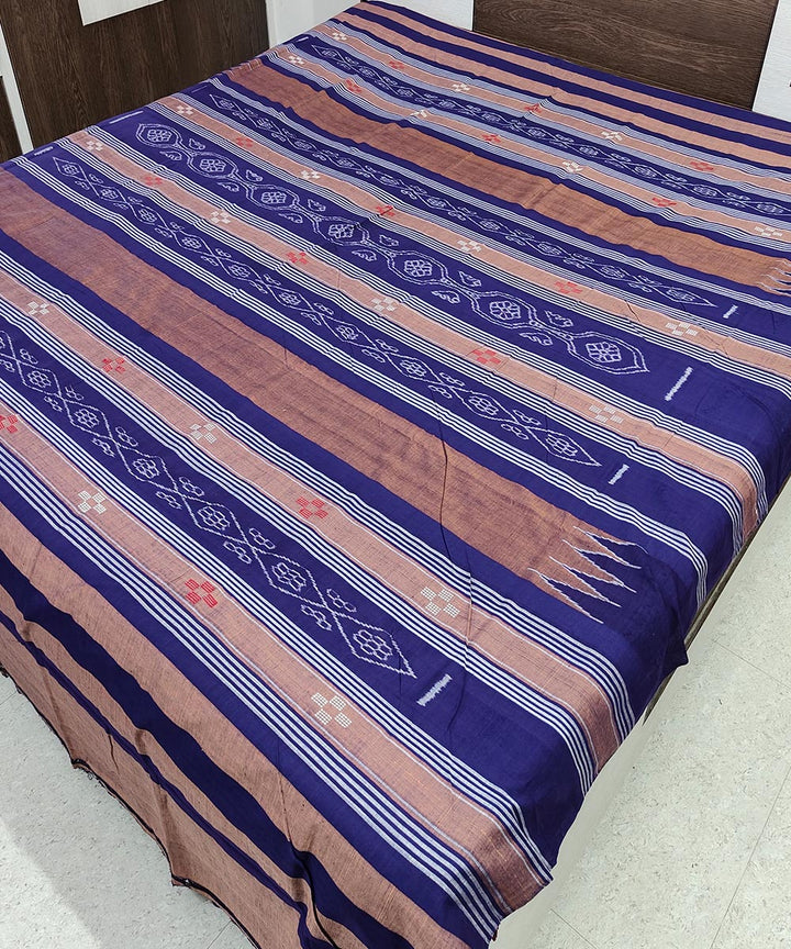 Navy blue brown handwoven sambalpuri cotton double bedsheet