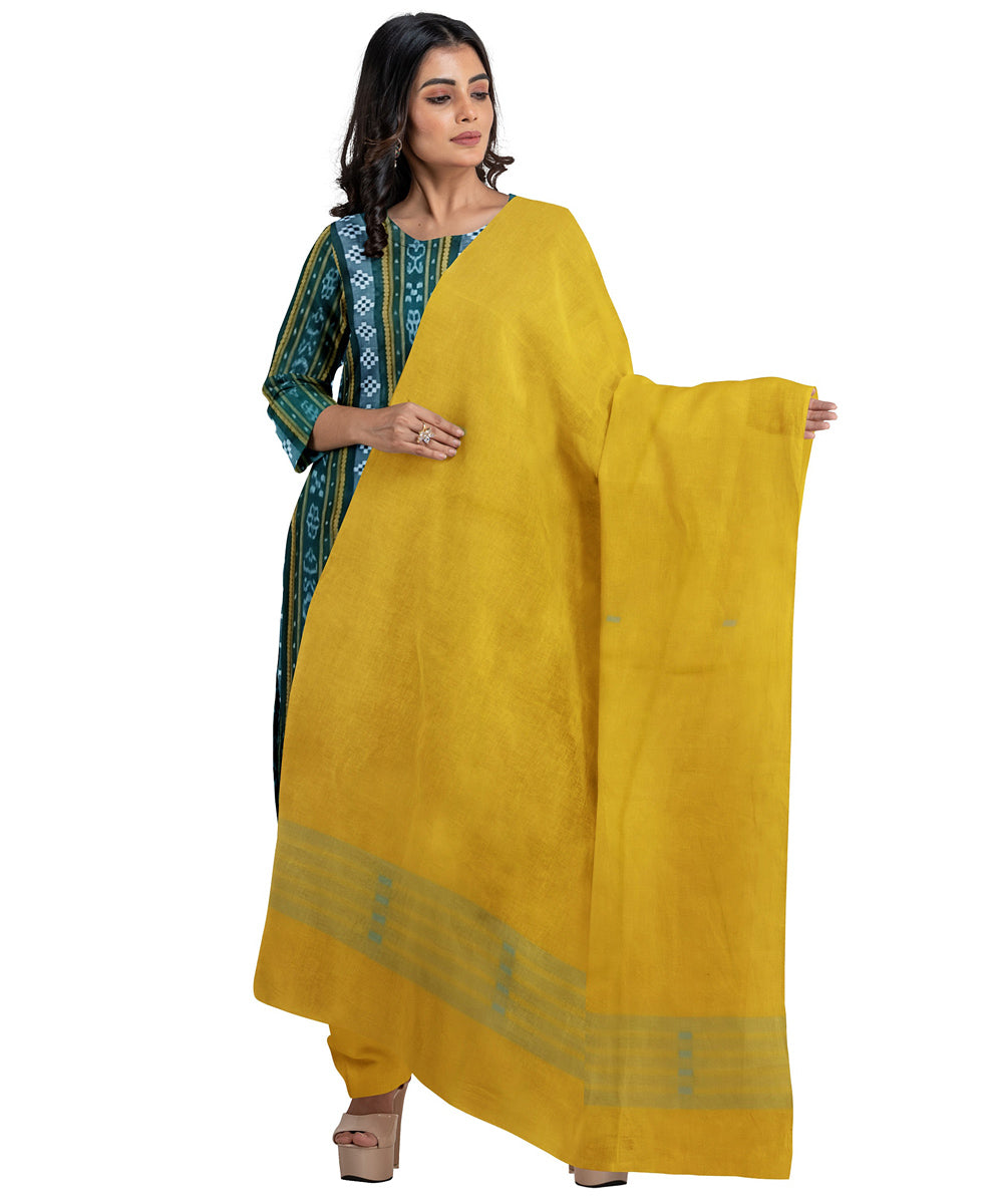 Green yellow handwoven cotton nuapatna dress material