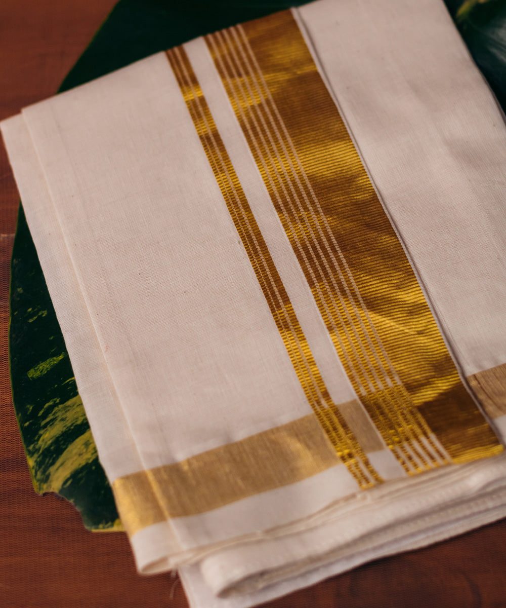 Yaan white handwoven cotton mundu