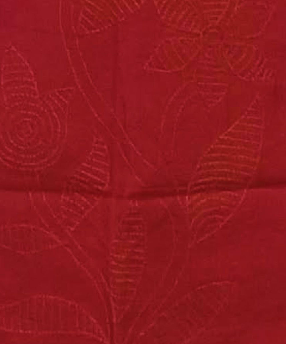 Red handwoven kantha stitch silk stole