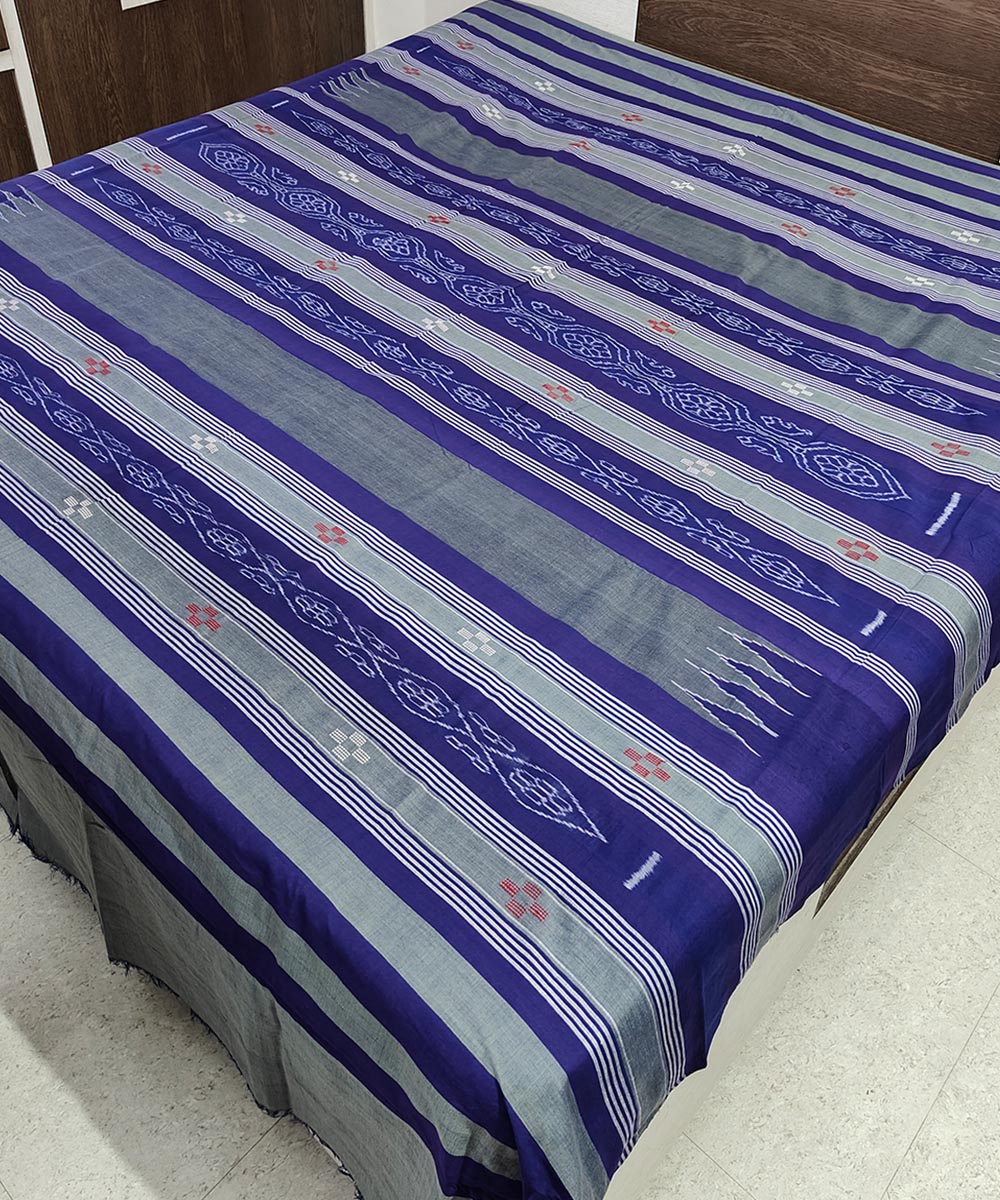 Navy blue grey handwoven sambalpuri cotton double bedsheet