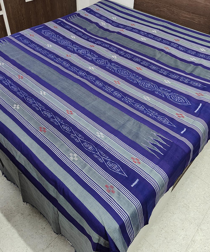 Navy blue grey handwoven sambalpuri cotton double bedsheet