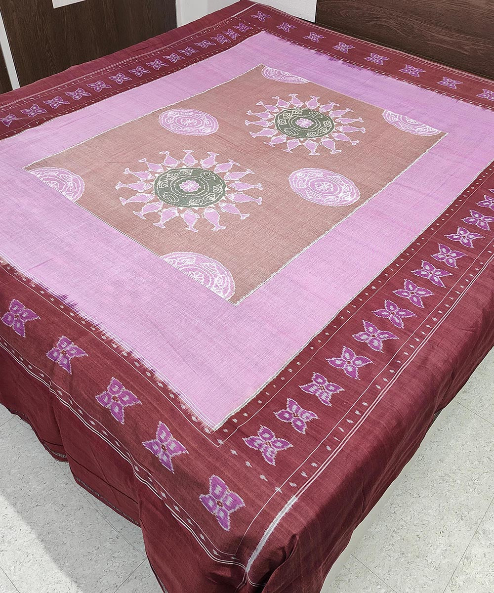 Lavender maroon handwoven sambalpuri cotton double bedsheet
