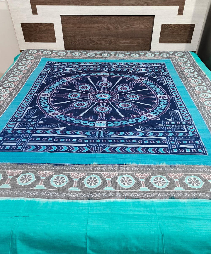 Navy blue multicolour handwoven sambalpuri cotton double bedsheet