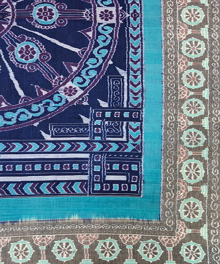 Navy blue multicolour handwoven sambalpuri cotton double bedsheet
