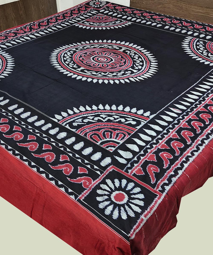 Black multicolour handwoven sambalpuri cotton double bedsheet