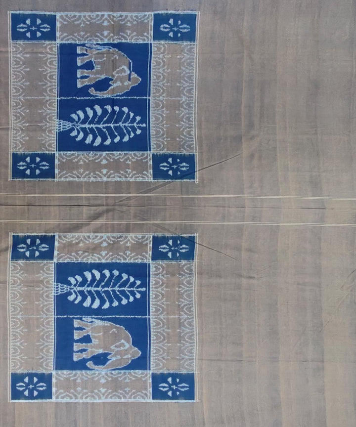Cyan blue grey handwoven sambalpuri cotton double bedsheet