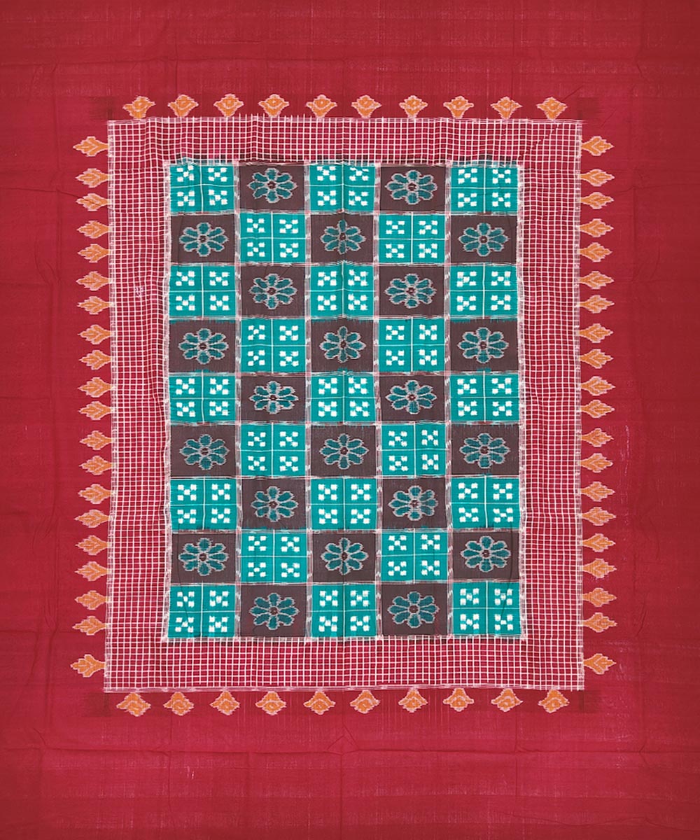 Light green red handwoven sambalpuri cotton single bedsheet