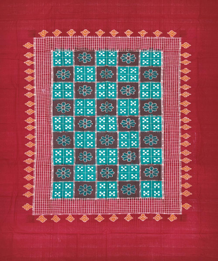 Light green red handwoven sambalpuri cotton single bedsheet