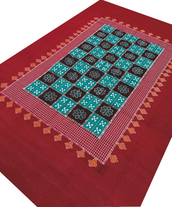 Light green red handwoven sambalpuri cotton single bedsheet