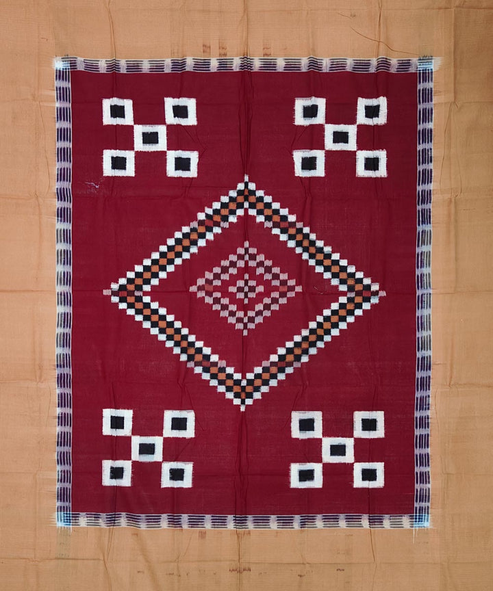 Maroon multicolour handwoven sambalpuri cotton single bedsheet
