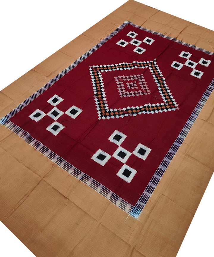 Maroon multicolour handwoven sambalpuri cotton single bedsheet