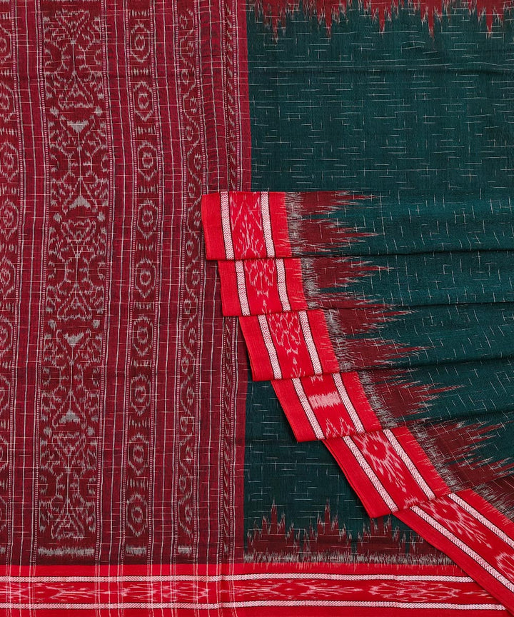 Dark green red cotton handloom nuapatna saree