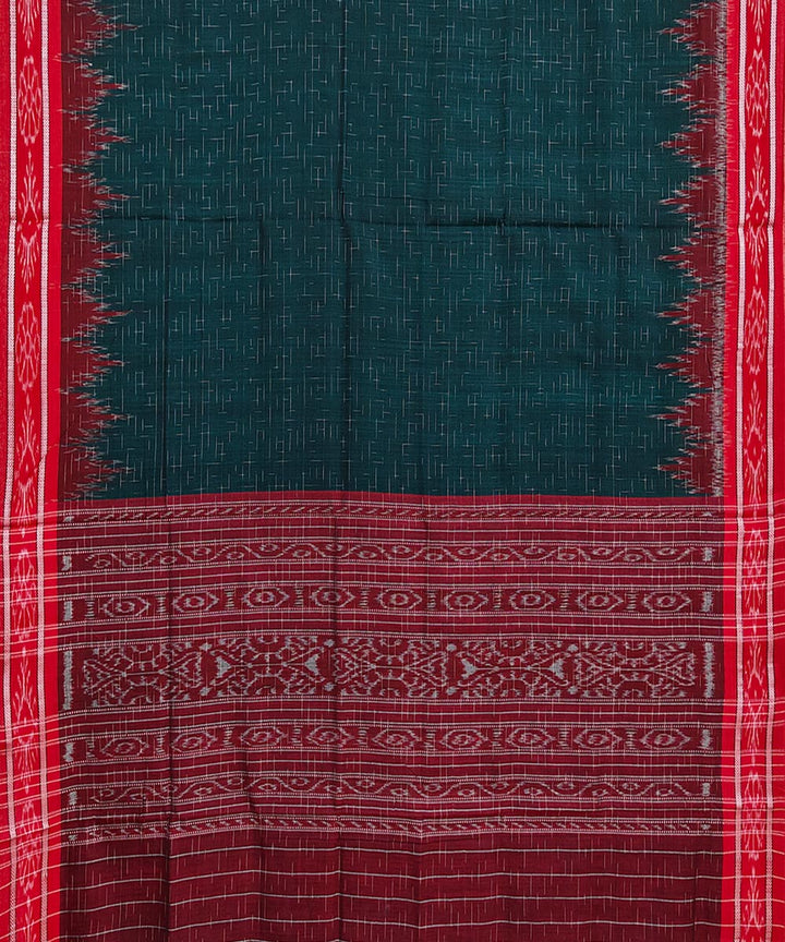 Dark green red cotton handloom nuapatna saree