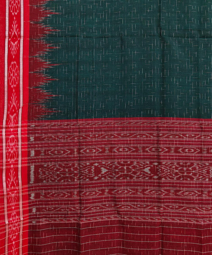 Dark green red cotton handloom nuapatna saree