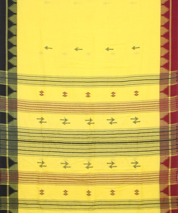 Yellow maroon handwoven kotpad cotton saree
