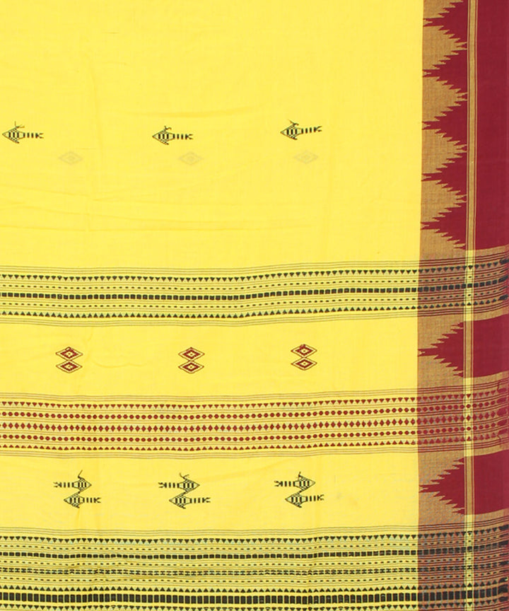 Yellow maroon handwoven kotpad cotton saree