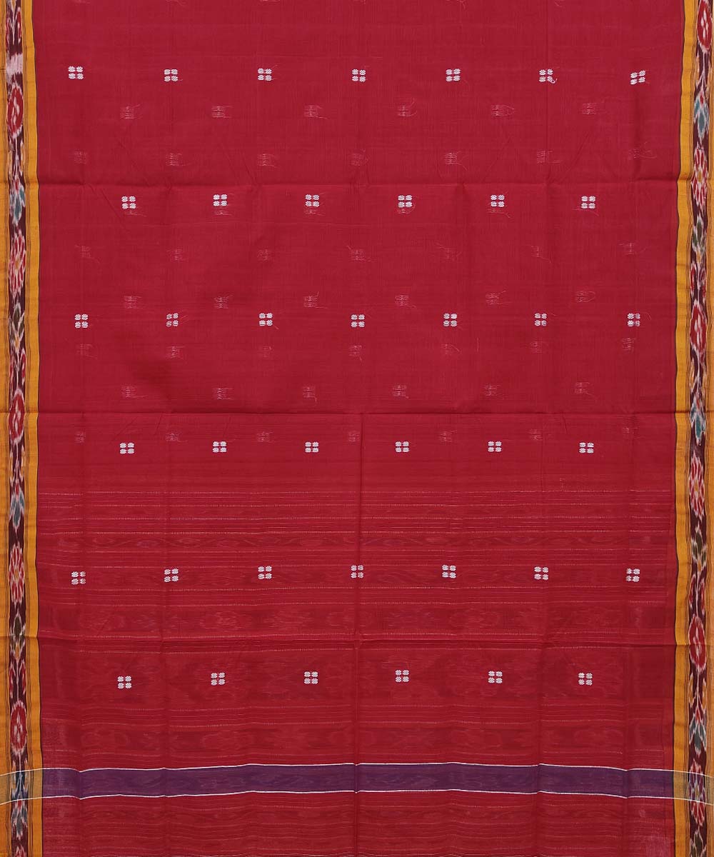 Red mustard Cotton Handwoven Odisha Ikat Saree