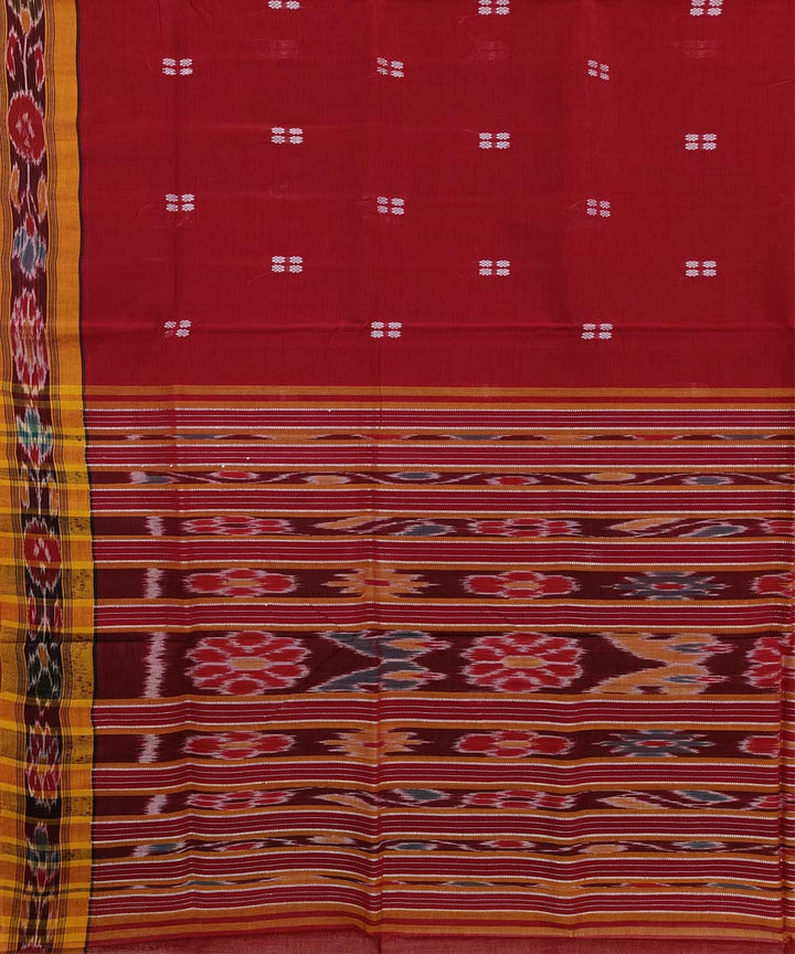 Red mustard Cotton Handwoven Odisha Ikat Saree