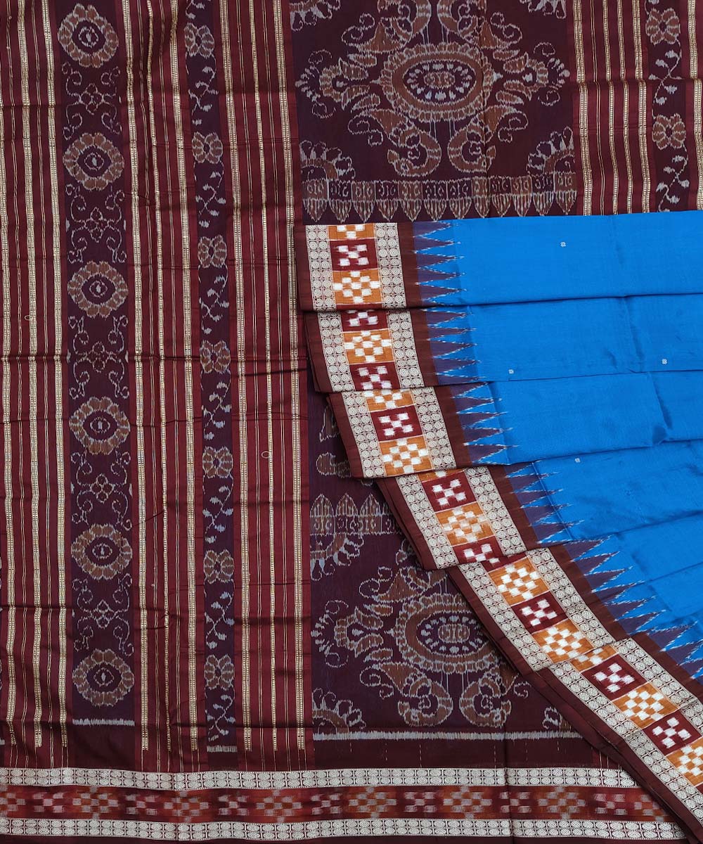 Navy Blue maroon Silk Handwoven Bomkai Saree