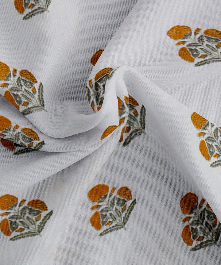 White yellow block printed king size cotton double bedsheet