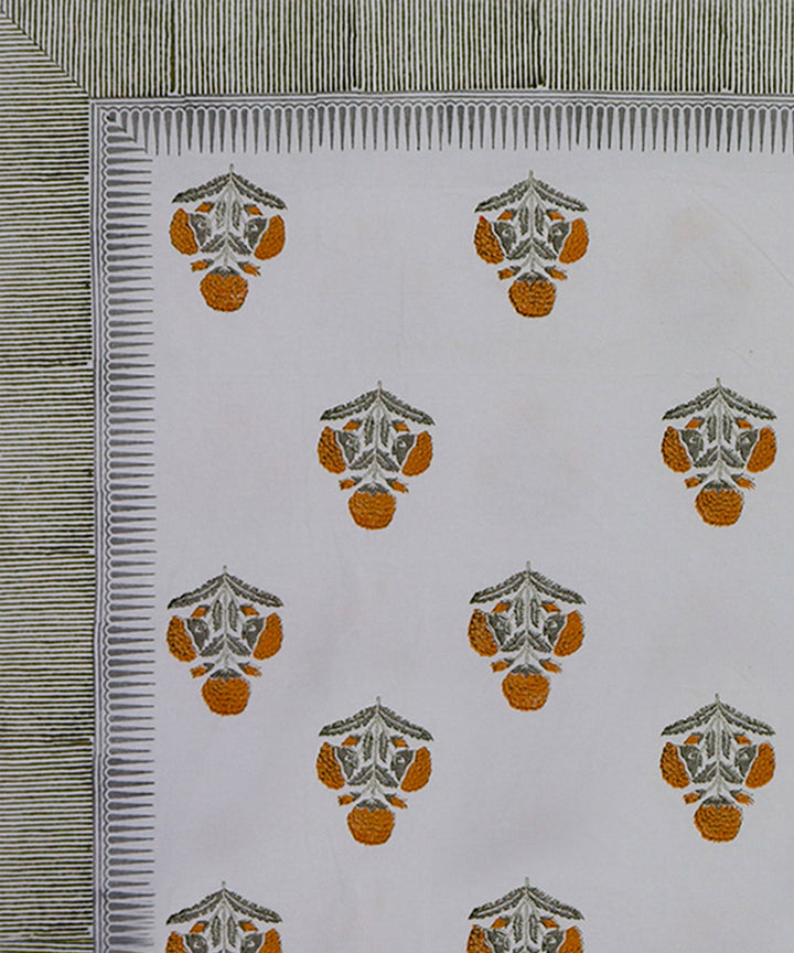 White yellow block printed king size cotton double bedsheet