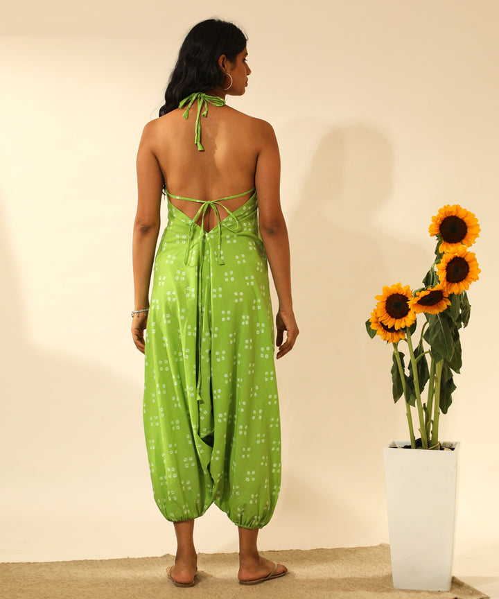 Green handcrafted bandhani cotton jumpsuit