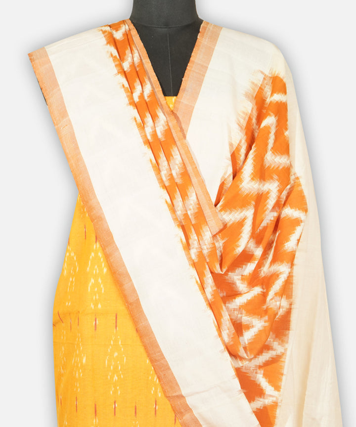 3pc Yellow white handwoven cotton pochampally ikat dress material
