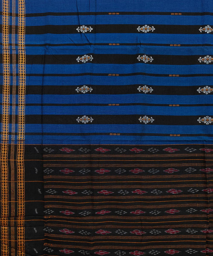 Cyan blue black cotton handwoven bomkai saree