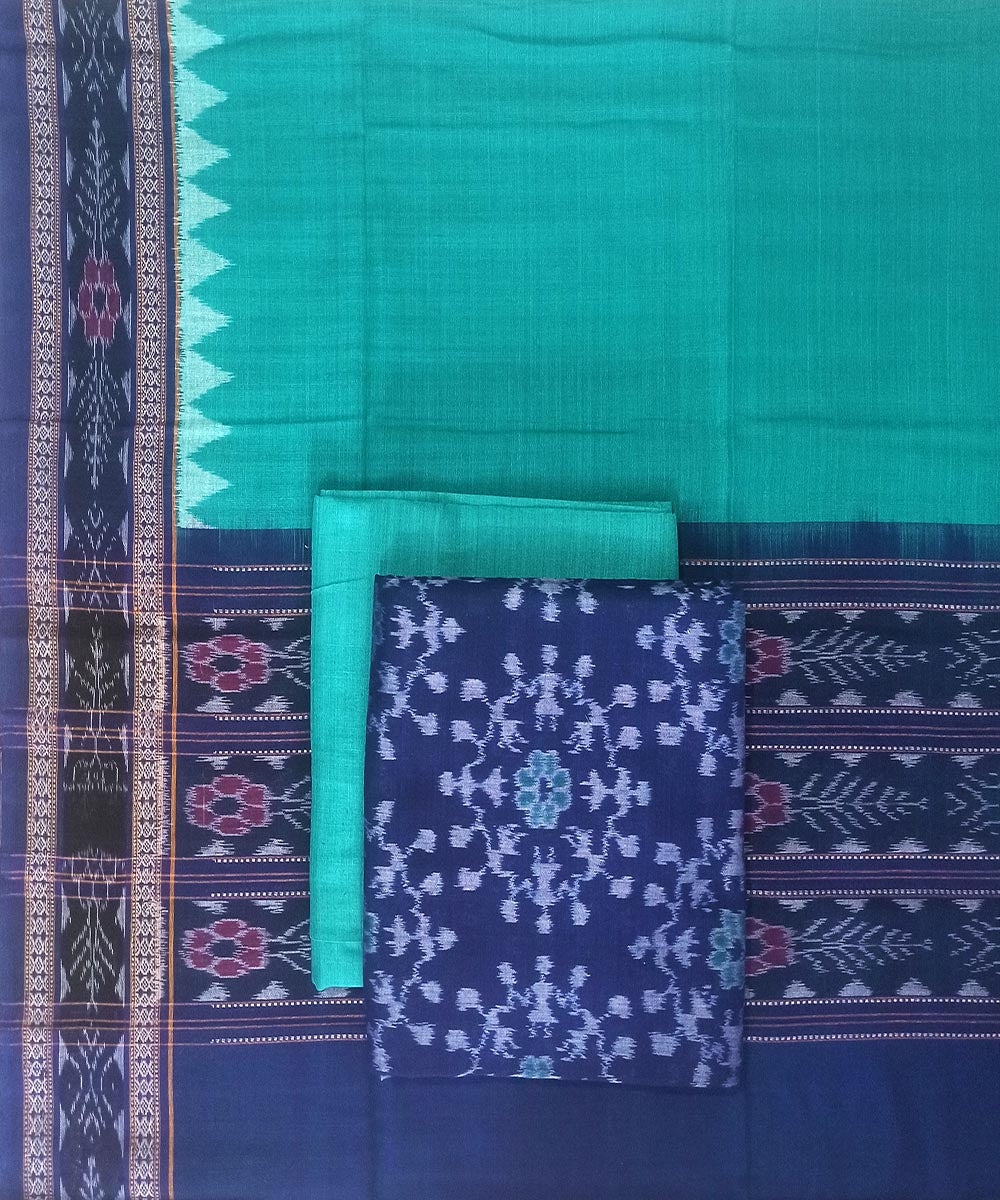Navy blue green handwoven cotton sambalpuri dress material GoSwadeshi Navy blue green handwoven cotton sambalpuri dress material GoSwadeshi