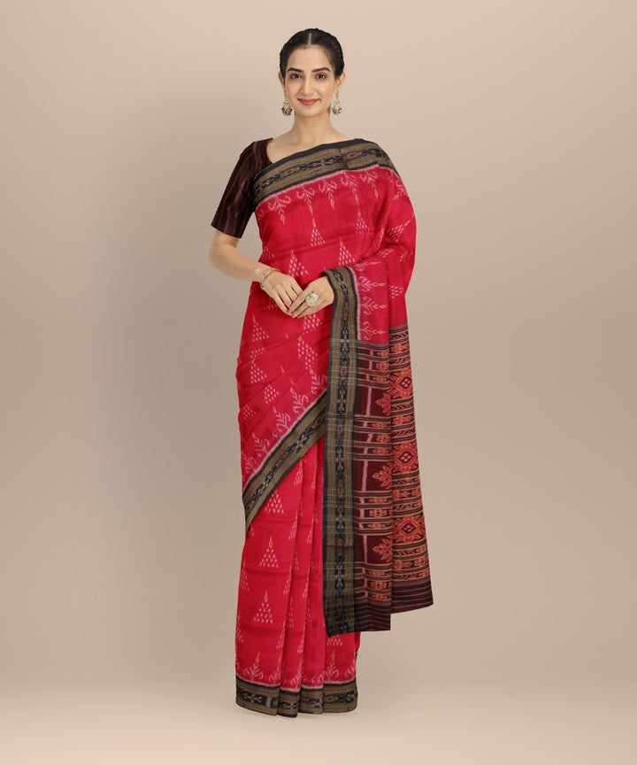 Red black silk handloom khandua saree