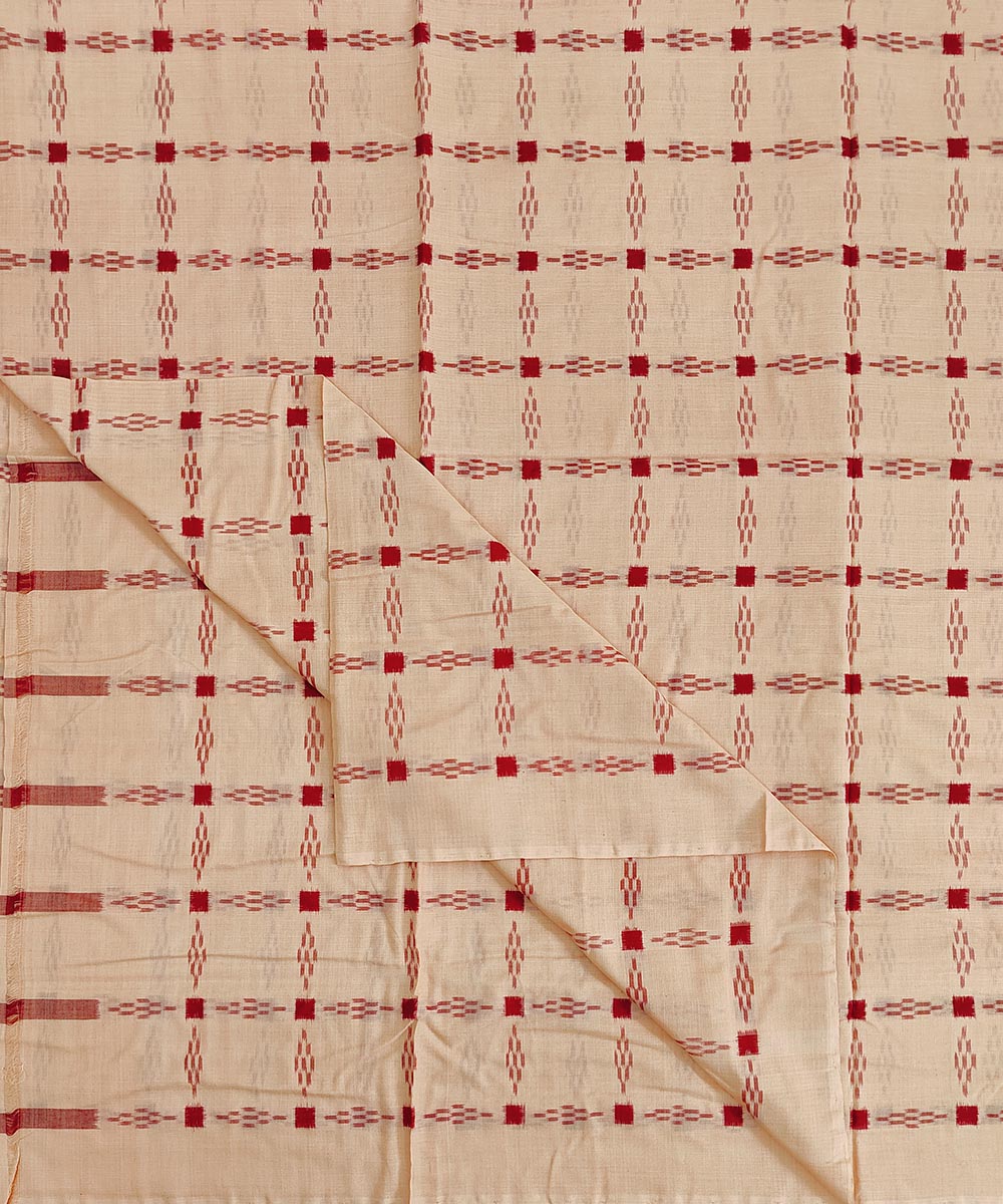 Cream red handwoven cotton sambalpuri kurta material