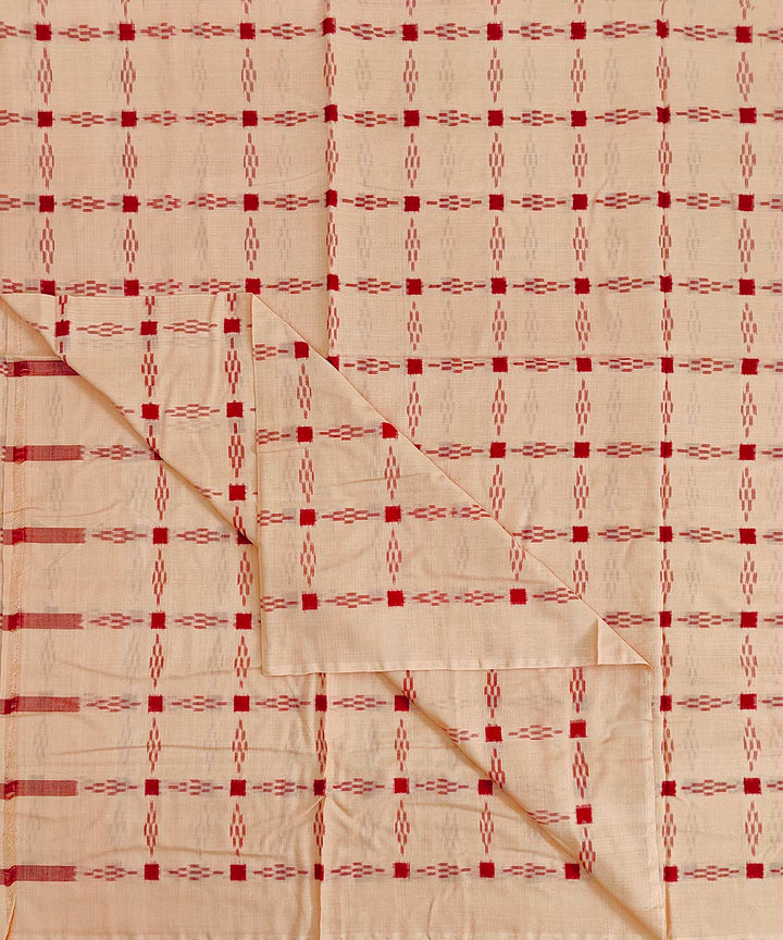 Cream red handwoven cotton sambalpuri kurta material