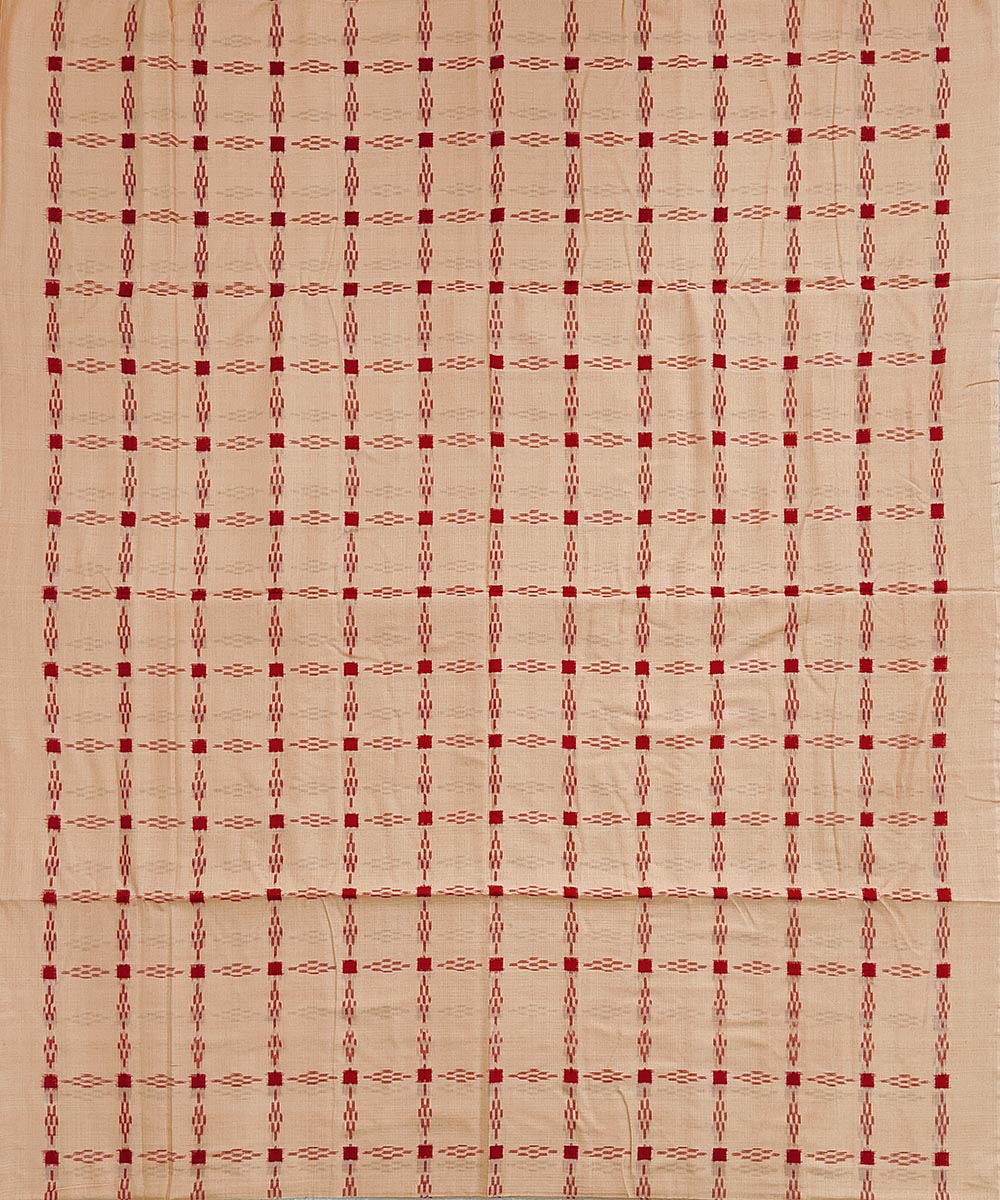 Cream red handwoven cotton sambalpuri kurta material
