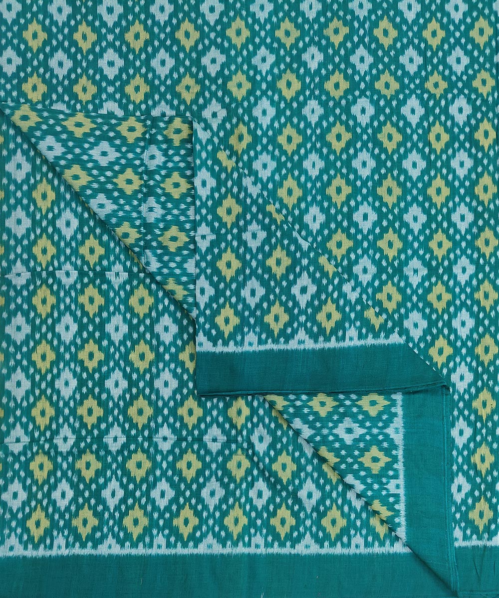 2.5 m Dark green offwhite handwoven cotton sambalpuri kurta material