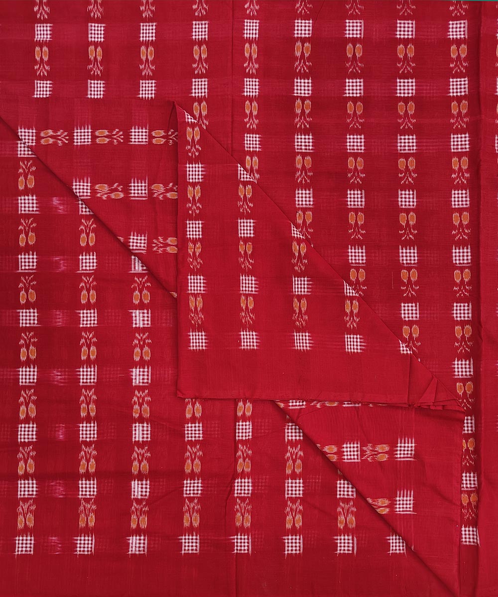 2.5 m Red white handwoven cotton sambalpuri kurta material