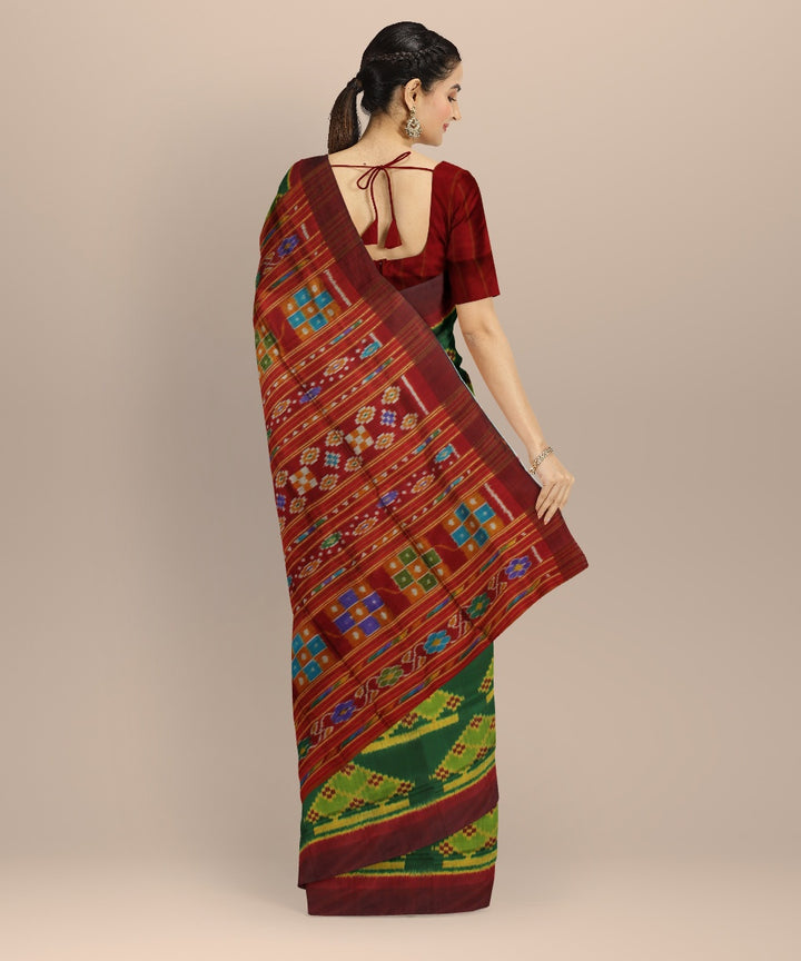 Cyan green maroon silk handloom khandua saree