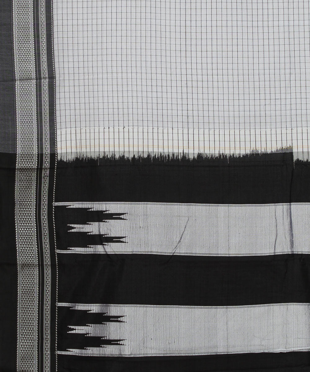 White black stripes grey chikki paras cotton handloom ilkal saree