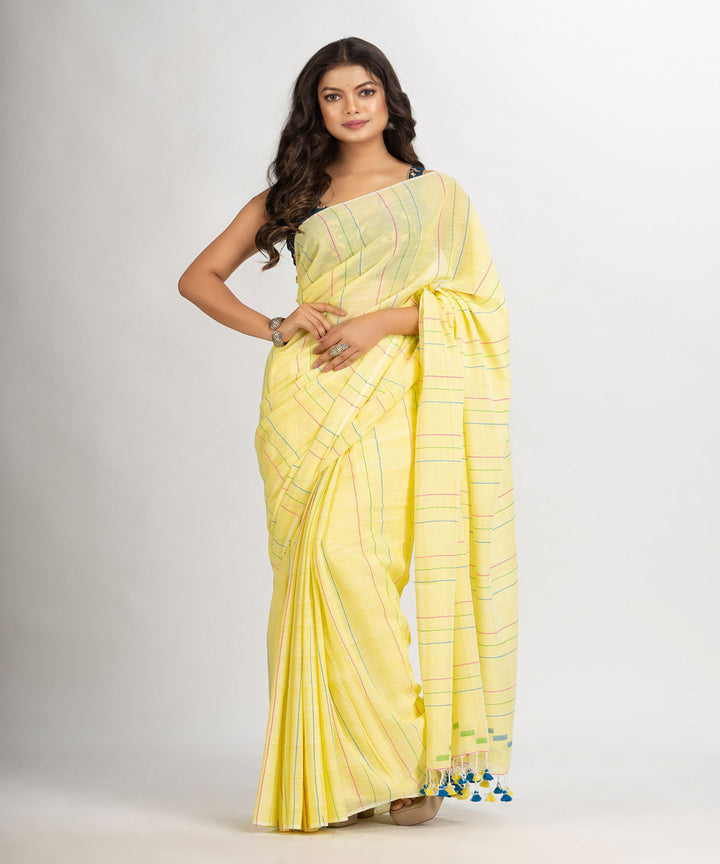 Yellow handwoven cotton bengal saree