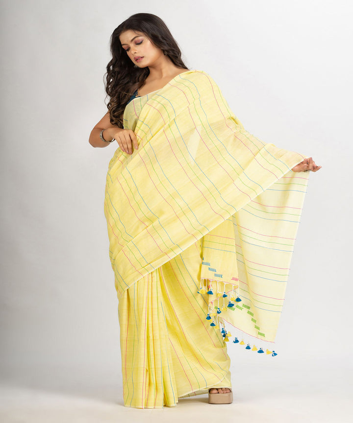 Yellow handwoven cotton bengal saree