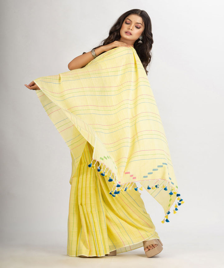 Yellow handwoven cotton bengal saree