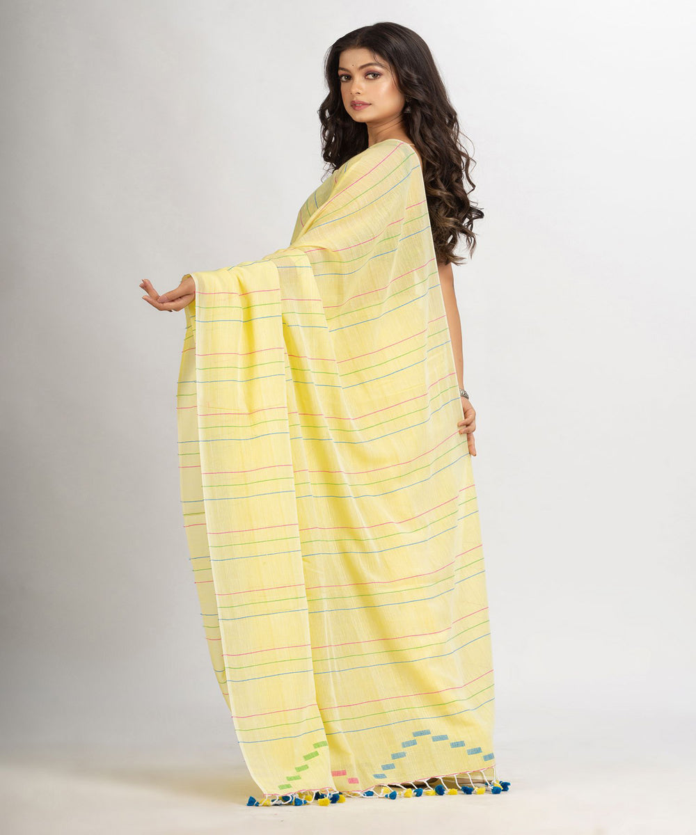 Yellow handwoven cotton bengal saree
