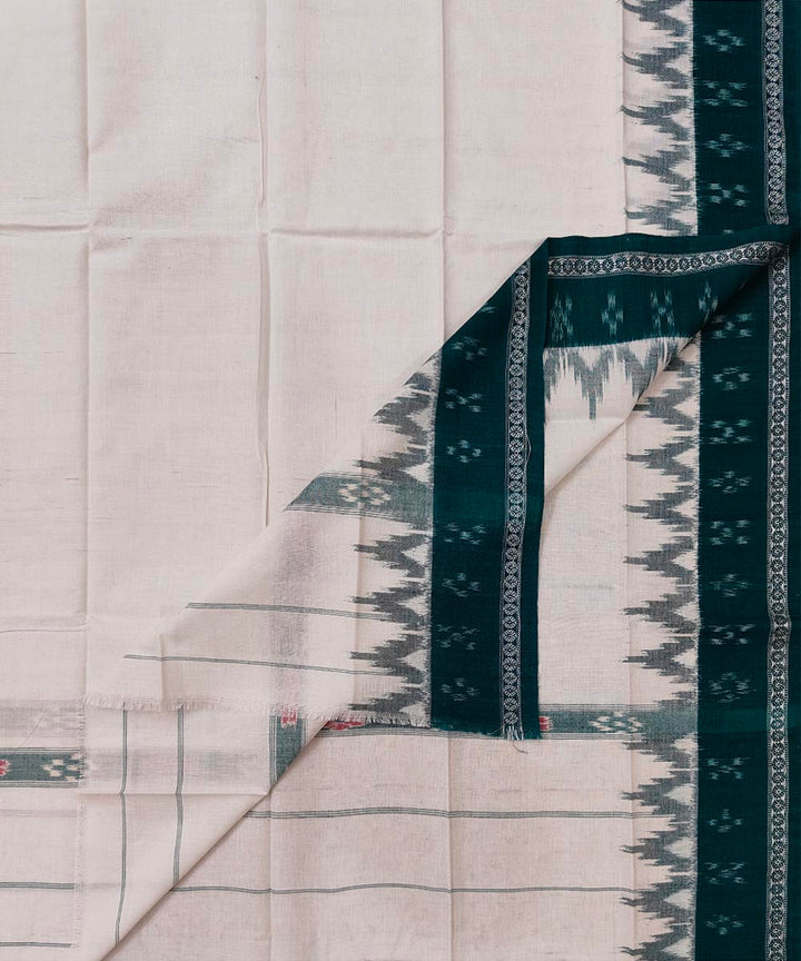 Offwhite deep green handwoven cotton sambalpuri towel gamcha