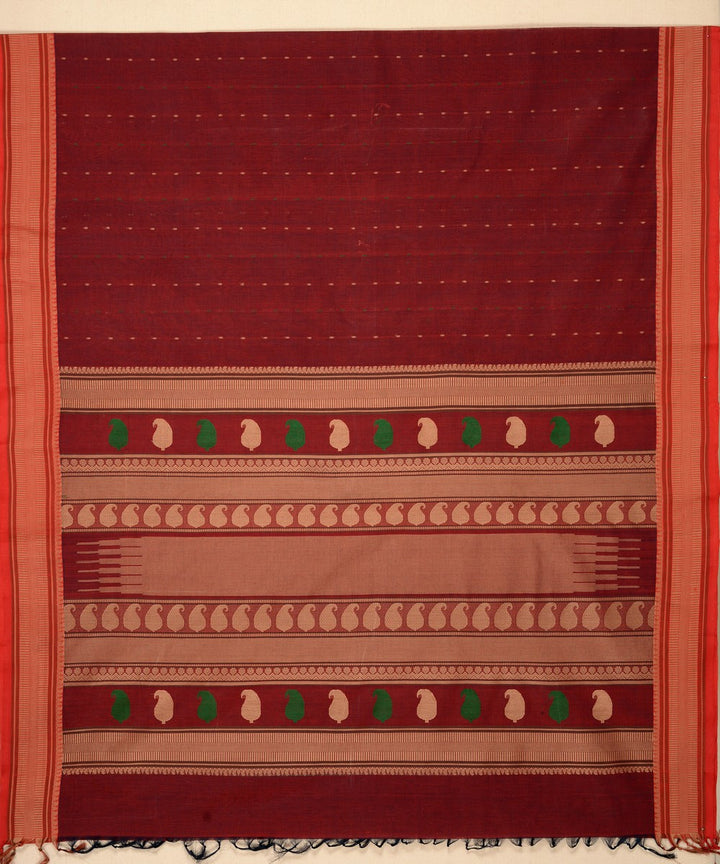 Maroon beige butta cotton handloom kanchi saree