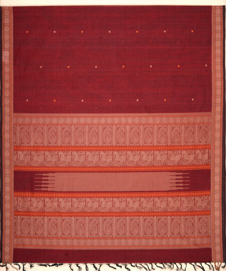 Maroon rudraksha cotton handloom kanchi saree