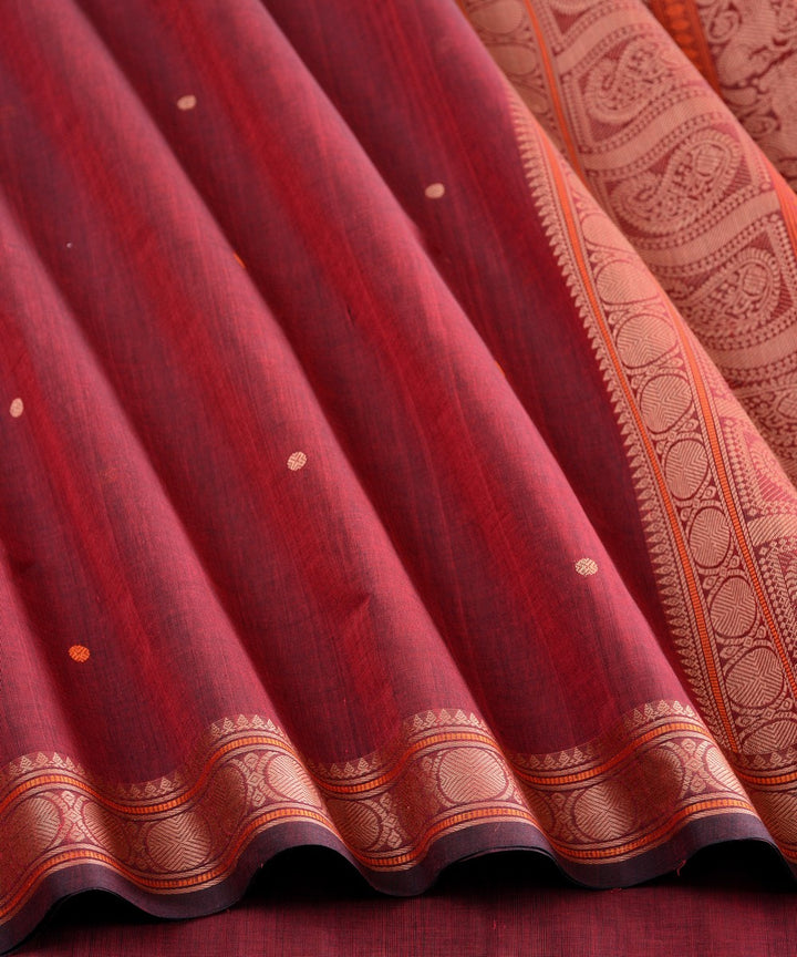Maroon rudraksha cotton handloom kanchi saree