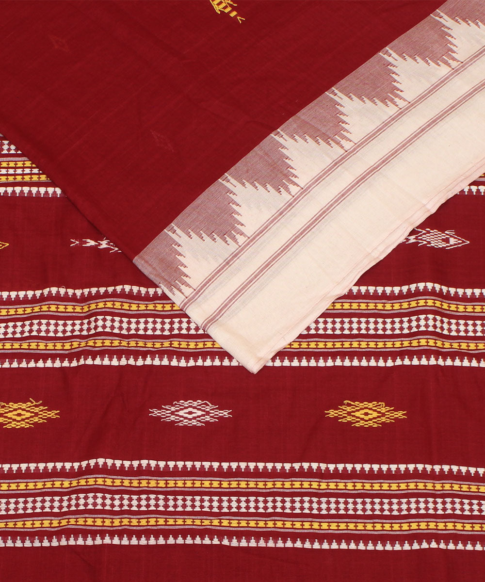 Maroon offwhite handwoven kotpad cotton saree
