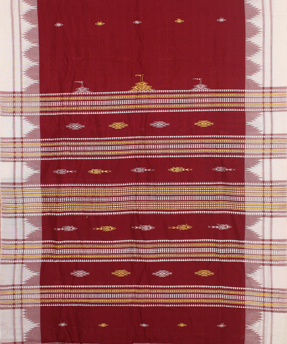 Maroon offwhite handwoven kotpad cotton saree